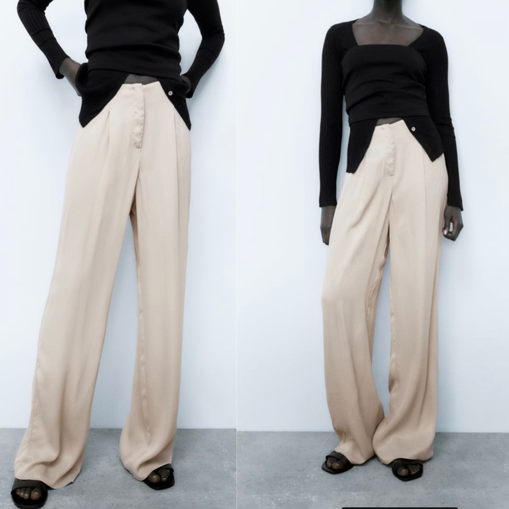 NWT Zara Full length satin effect pants